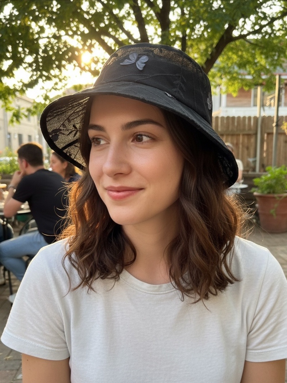 Women's Black Floral Mesh Bucket Hat